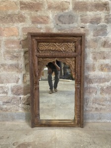 Grand miroir mural décoratif Jharokha en bois massif sculpté à la main avec motif floral, idéal pour hôtel, ferme, salle de bain, salon - Product Image 3