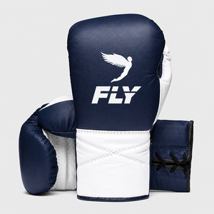 Gants de boxe Fly Superlace personnalisés, jaunes et blancs, en cuir véritable, pour entraînement professionnel de combat et de kickboxing, à lacets. - Product Image 4