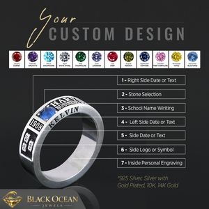 Bague d'école BOJ 035 personnalisée en argent et diamant, cadeau unisexe pour la remise des diplômes universitaires, occasions de fête, prix bas - Product Image 4