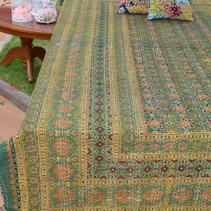 Colchas con estampado ajrakh hechas a mano, colchas kantha con estampado ajrakh, colchas con estampado ajrakh y costuras kantha. - Product Image 6