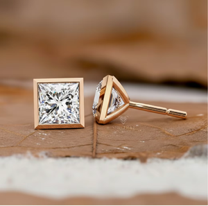 Pendientes de oro de 14K/18K con diamantes de laboratorio talla princesa de 1.00-3.00 TW, certificados por IGI, CVD HPHT, con engaste de bisel, pendientes de lujo para mujer. - Product Image 3
