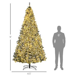 210 cm 9FT Prelit Artificial Christmas <b>Tree</b> Flocked Snow Frosted Branches Warm White <b>LED</b> Lights Auto Open for Decorations - Product Image 3