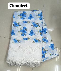 Tissu Chanderi Transparent Brodé de Dentelle Florale Élégante, Dentelle Florale Découpée sur Tissu Chanderi Pur pour les Lehengas - Product Image 4