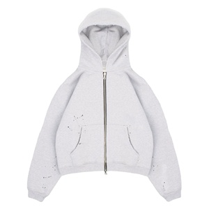 Sudaderas con capucha de algodón de alta calidad con logotipo personalizado para hombre, ropa de calle de talla grande, sudaderas con cremallera y patrón sólido, sudaderas con capucha de gran tamaño Boxy Drop Shoulder - Product Image 4