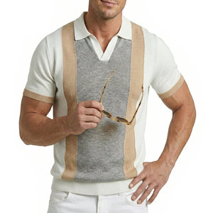 Camisas Polo de Punto Personalizadas al por Mayor para Hombre, Estilo Vintage con Cuello Johnny, Manga Corta, Rayas y Dobladillo con Banda, Ropa Casual - Product Image 4