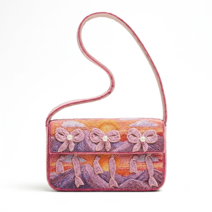 Bolso de Hombro Floral Verde Hecho a Mano con Cuentas para Mujer, Cartera de Noche con Solapa de Hojas Botánicas, Bolso de Mano/Axilar - Product Image 3