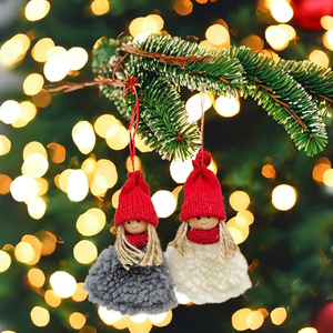 2 piezas Linda niña árbol de Navidad fieltro madera colgante tela Gnomo ornamento - Product Image 5