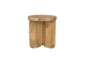 Taburete Redondo de Madera Maciza Hecho a Mano, Mesa Auxiliar de Madera Rústica Moderna, Taburete Decorativo para Sala de Estar, Mesa de Acento de Madera Natural - Product Image 5