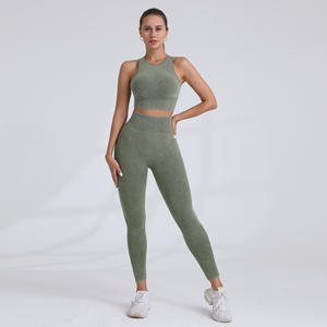 Soutien-gorge de sport de maintien sans couture, Leggings courts sculptants à effet froncé au dos, Tenue de course et de yoga respirante et légère - XL Uni - Product Image 3