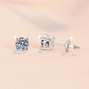 925 Sterling <b>Silver</b> Moissanite <b>Stud</b> Earrings D Color 4 Prong Classic Round Lab Diamond Solitaire Fine Jewelry Women - Product Image 5