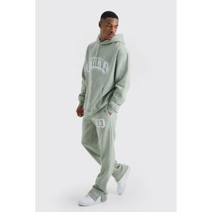 ชุดวอร์มทรงโอเวอร์ไซส์สำหรับผู้ชายชุดเสื้อฮู้ดและกางเกงโอเวอร์ไซส์ผ้าคอตตอนแบบกำหนดเองได้100% สีพื้น - Product Image 1