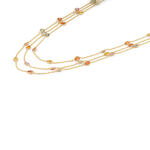 Collier chaîne triple couche tendance en or jaune 18 carats avec pierres précieuses saphir multicolores arc-en-ciel, vente en gros au meilleur prix - Product Image 5