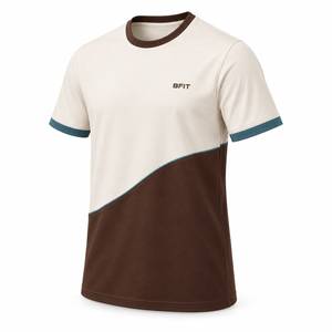 Premium <b>Mens</b> <b>Ivory</b> Mocha Jersey Fabric Crew Neck T-<b>Shirt</b> with Front Print Teal Trim Breathable & Eco-Friendly for Casual Wear - Product Image 4