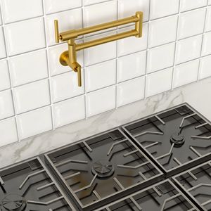 Rubinetto da Cucina Tradizionale a Parete con Doppia Maniglia, Braccio Orientabile a 360 Gradi e Riempitore di Pentole con Doppie Giunture Pieghevoli - Product Image 1