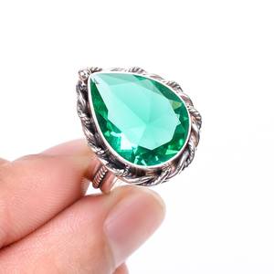 Anillo de plata con apatita verde en forma de pera, plata de ley 925, joyería hecha a mano, regalo para mujer - Product Image 1