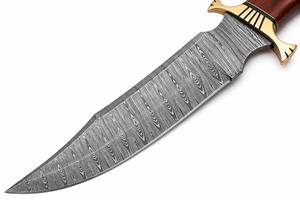Couteau Bowie en acier Damas fait main avec manche en os et étui en cuir, couteau Viking, couteau d'extérieur, garde-poignets en laiton - Product Image 2