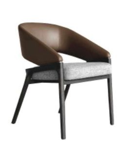 Chaise de salle à manger en bois massif de style nordique moderne et luxueuse avec dossier en cuir PU de qualité supérieure et coussin d'assise en tissu confortable - Product Image 2