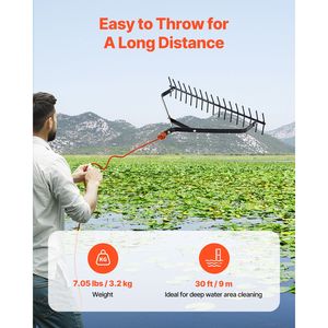 Rastrello Manuale Leggero per Erbacce Acquatiche da 32 Piedi, Tagliaerba per Laghi a Doppia Faccia da 6,3 Piedi con Corda da 30 Piedi, Nessun Assemblaggio Richiesto - Product Image 3