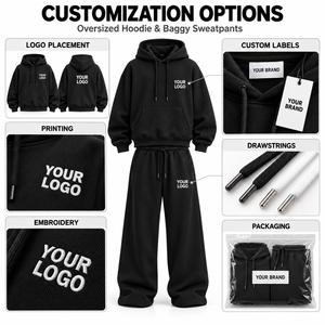 2026 Unisex oversized sweatsuit hoodie and baggy <b>pants</b> 100% Cotton <b>Fleece</b> 350 GSM - Product Image 5