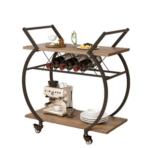 Carrito de Bar de Estilo Industrial de 3 Niveles, de Madera y Hierro, con Estante para Botellas y Ruedas, para Almacenamiento de Bebidas en la Cocina - Product Image 3
