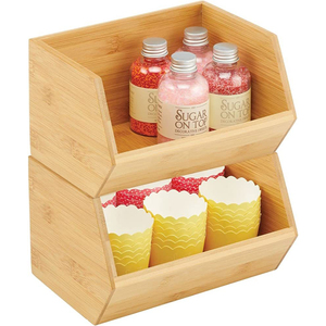 Premium Sustainable Natural Wood Kitchen <b>Storage</b> <b>Basket</b> Set Space Saving Vertical Stacking Organization <b>Baskets</b> For Pantry - Product Image 1