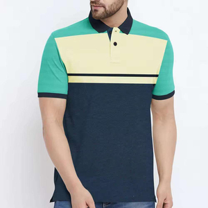 Men's Color Blocked <b>Polo</b> <b>Shirt</b> Short Sleeve Knitted Casual Wear Green <b>Navy</b> Yellow - Product Image 1