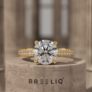 Anillo de Compromiso con Diamante Redondo de 2 Quilates y Banda Pavé, Oro Sólido de 14K, Anillo Nupcial, Joyería de Diamantes Cultivados en Laboratorio, Fabricación OEM ODM - Product Image 1