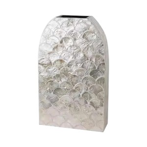 Handmade Ceramic Shell <b>Vase</b> Decorative Coastal Artisan Centerpiece Oval Shape Mother Of Pearl Design - Product Image 2