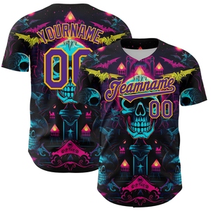 Wholesale Best Selling OMMIZ INDUSTRY Custom <b>Black</b> Purple-Gold 3D Pattern Design <b>Rave</b> Skull Authentic Baseball Jersey - Product Image 1