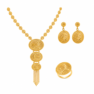 Conjunto de Collar con Colgante de Flor y Cadena de Latón Chapado en Oro de Un Gramo para Mujer - Joyería de Boda - Product Image 5