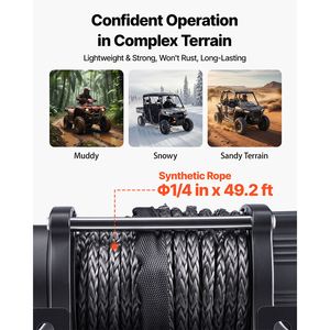 Verricello Elettrico 12V DC con Cavo Sintetico da 0,24 x 49,2 ft, Capacità di Carico 6000 Lbs, per ATV/UTV, Controllo Remoto Wireless e Cablato, Impermeabile IP55 - Product Image 3