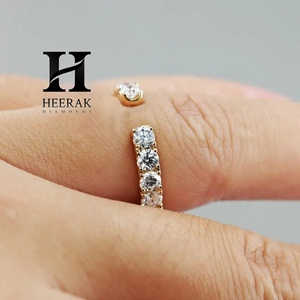 Luxury 14K Yellow Gold <b>Open</b> Gap Diamond <b>Ring</b> Lab Grown Round Brilliant Cut Diamond Cuff Band Minimalist Stackable Wedding <b>Ring</b> - Product Image 4