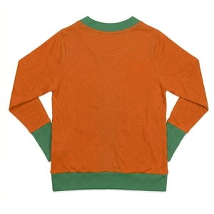 Cardigan tricoté surdimensionné personnalisé orange et vert contrastant pour femme, col en V, technique de patchwork, effet délavé, logo personnalisable - Product Image 2