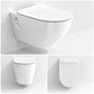 Inodoro de Cerámica Moderno de Una Pieza con Sifón en P, Descarga Rápida Tornado, Sin Borde, Suspendido en la Pared, Ecológico y Fácil de Limpiar para Villas y Baños - Product Image 3