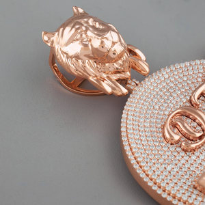DT RAY Sleeves Rose Gold Plated Tiger Pendant With Crystal Rhinestone Inlay Hiphop Themed Charm Unisex Jewelry - Product Image 4