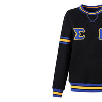 Sweat-shirt d'hiver unisexe en chenille avec lettres grecques Sigma Gamma Rho, noir, or, bleu, rayé, avec poche, col rond, en polyester/coton