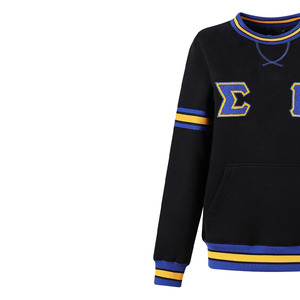เสื้อสเวตเชิ้ต Sigma Gamma Rho Chenille ลายตัวอักษรกรีกสำหรับผู้หญิง สีดำ ทอง น้ำเงิน ลายทาง มีกระเป๋า คอกลม เสื้อพูลโอเวอร์สำหรับชมรมนักศึกษา - Product Image 3