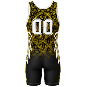 Maillot de lutte sublimé noir et or pour hommes, en polyester, uniforme sportif athlétique sans manches, pour compétition, entraînement et match - Product Image 3