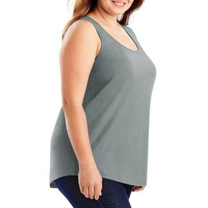 Camiseta sin mangas gris jaspeado de talla grande para mujer, cuello redondo, mezcla de algodón, top básico para capas, venta al por mayor de fábrica - Product Image 2