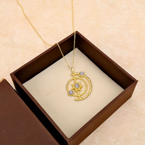 Collier pendentif rond style gothique soleil éclatant en turquoise, pierre de lune, labradorite, onyx noir, bijoux en pierres précieuses en gros - Product Image 6