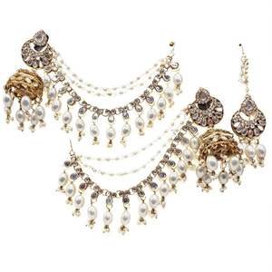 Juego de Joyería Fina Jhumki con Piedras Austriacas y Espejo Premium con Maangtikka 10575476WH - Product Image 2
