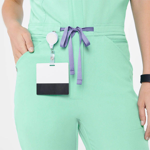 Women's Mint Green <b>Scrub</b> Jumpsuit With <b>Cap</b> Sleeves Elastic Waist Hospital Uniforms For Medical Staff - Product Image 4