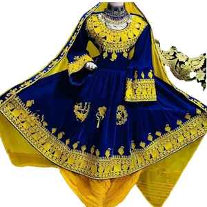 Modernos Vestidos de Novia Afganos Kuchi con Bordado a Mano en Encaje, Combinación Amarillo-Rojo y Dupatta Colorida Bordada - Product Image 3