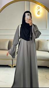 Abaya Modeste Grise à Motifs Floraux en Polyester pour Femme, Longue, Manches Longues, Poignets Évasés, Ample, Respirante, Infroissable, Robe de Mariage Musulmane - Product Image 4