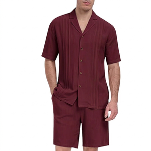Ensemble décontracté pour homme, respirant, tricoté, 2 pièces, été, vacances, fête, plage, chemise à manches courtes boutonnée et pantalon - Product Image 5