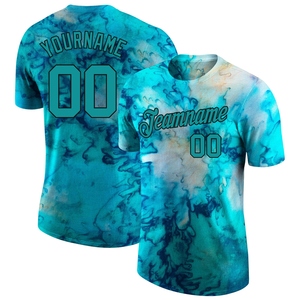 Camiseta Deportiva 3D Aqua-Negro con Estampado Tie Dye Personalizado, la Más Vendida en la Industria, Venta al Por Mayor Directa - Product Image 1