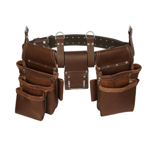 Ceinture porte-outils professionnelle en cuir avec 18 poches, sac banane ajustable pour homme, marron, support marteau, mètre ruban, crochet - Product Image 2