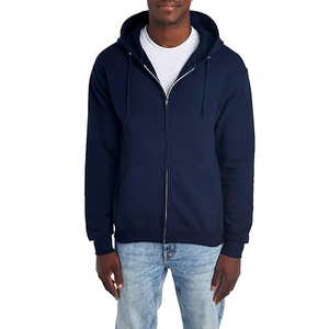 Sweat-shirt à capuche zippé pour homme, coupe classique, décontracté, pour l'automne, 100% coton, molleton tricoté, couleur unie - Product Image 1