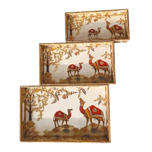 3Pcs Modern Wooden Decorative Trays with Handles Customized Shape Hand Painted Camel <b>Tree</b> Floral Pattern Handicraft - Product Image 1