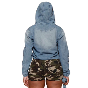 Sudaderas con capucha de mezclilla con media cremallera para mujer, color azul, ligeras, de algodón; sudaderas con capucha para hombre con puños y cintura elásticos. - Product Image 2